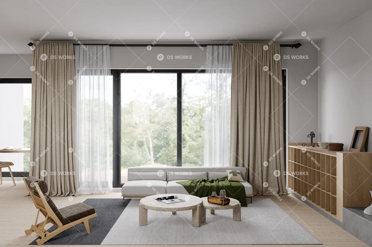 Minimalist Open Plan Living Dining Space 3d model thumbnail 9