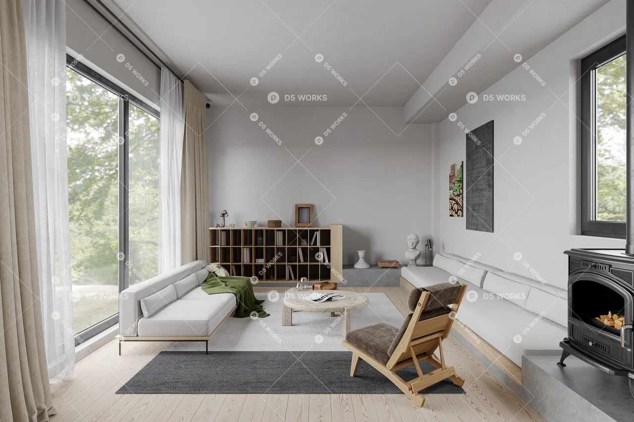 Minimalist Open Plan Living Dining Space 3d model thumbnail 8