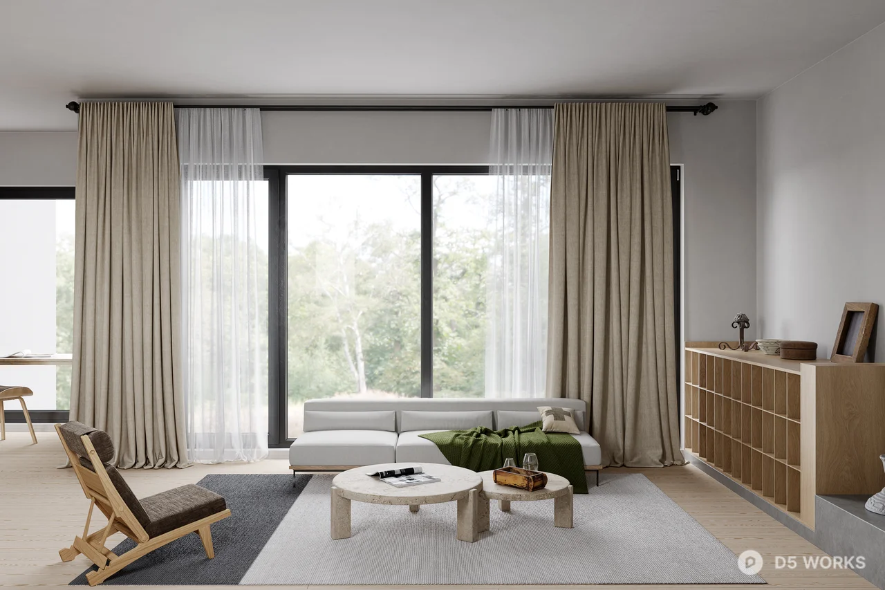 Minimalist Open Plan Living Dining Space 3d model thumbnail 9