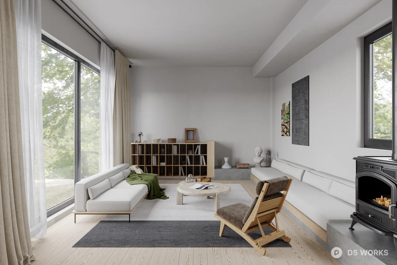 Minimalist Open Plan Living Dining Space 3d model thumbnail 8