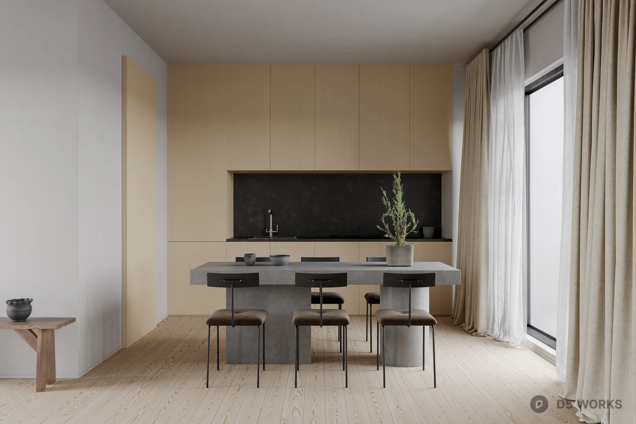 Minimalist Open Plan Living Dining Space 3d model thumbnail 7