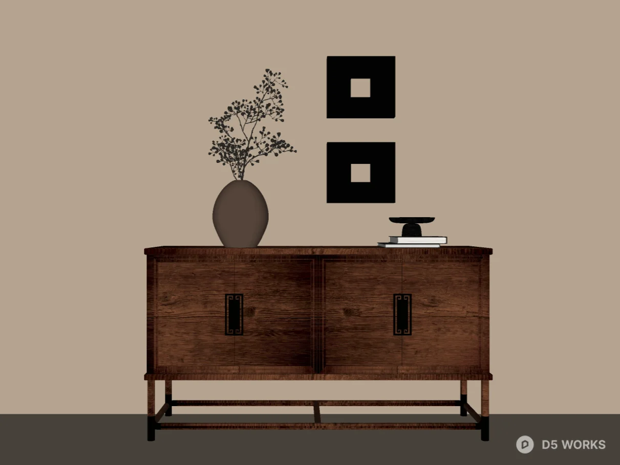 Mid-Century Modern Walnut Wood Sideboard 3d model thumbnail 2