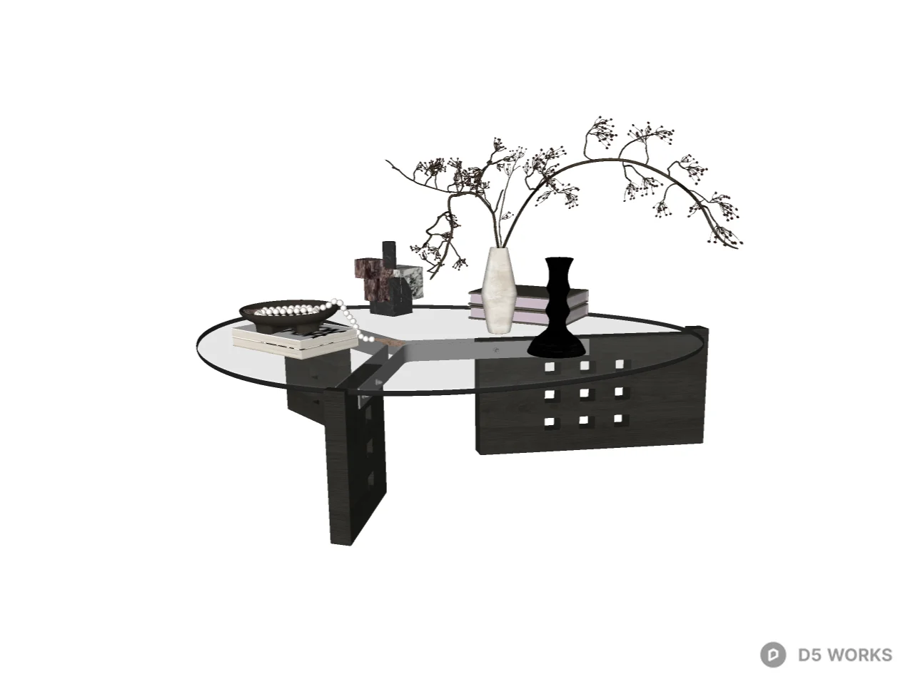 Modern Brutalist Glass and Dark Wood Coffee Table 3d model thumbnail 2