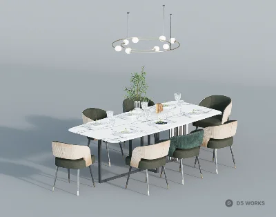 Modern Marble Dining Table With Upholstered Chairs 3d model - Image 1