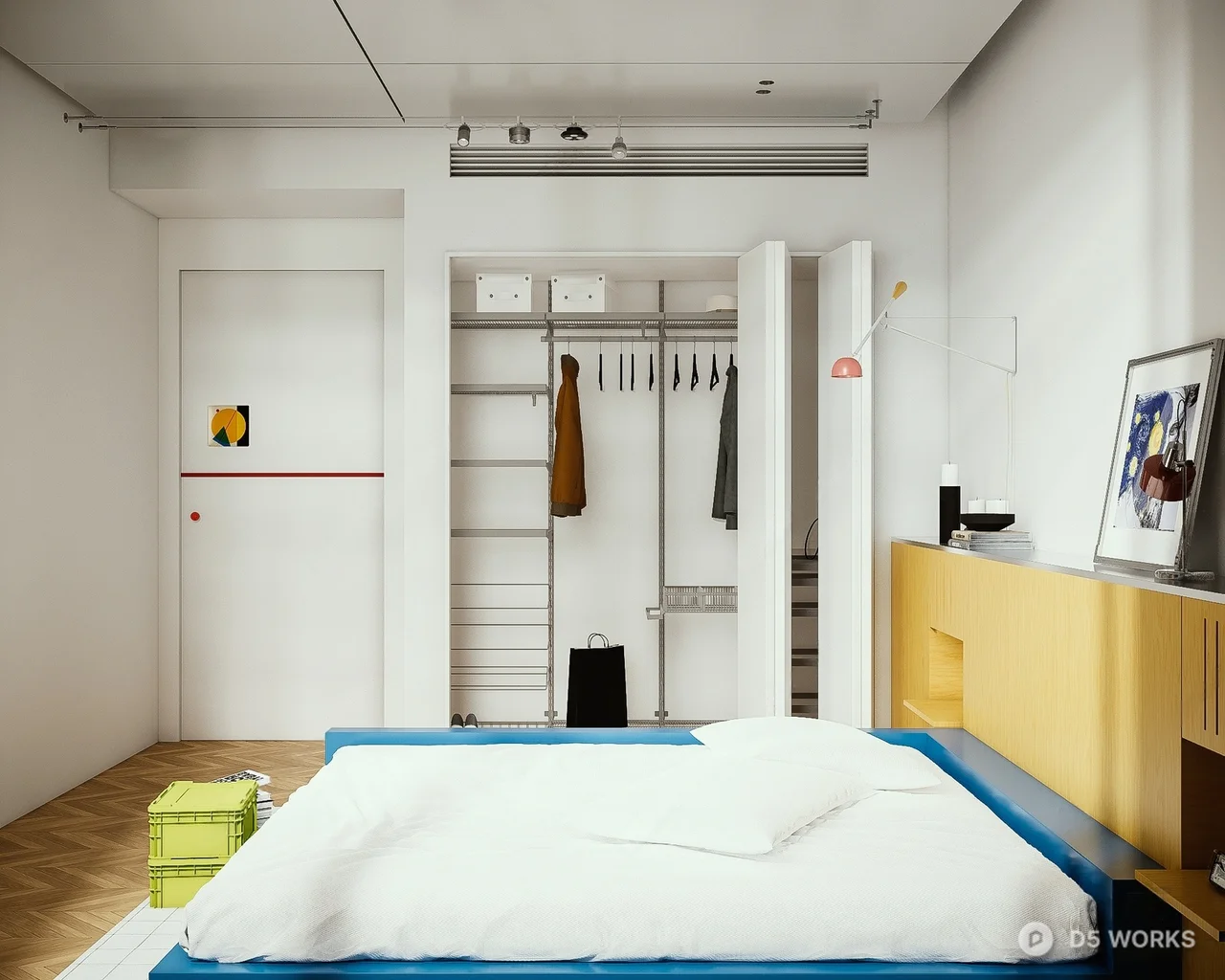 Modern Colorful Bedroom Space 3d model thumbnail 3