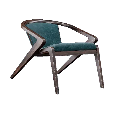 Modern Blue Fabric Wooden Lounge Chair 3d model