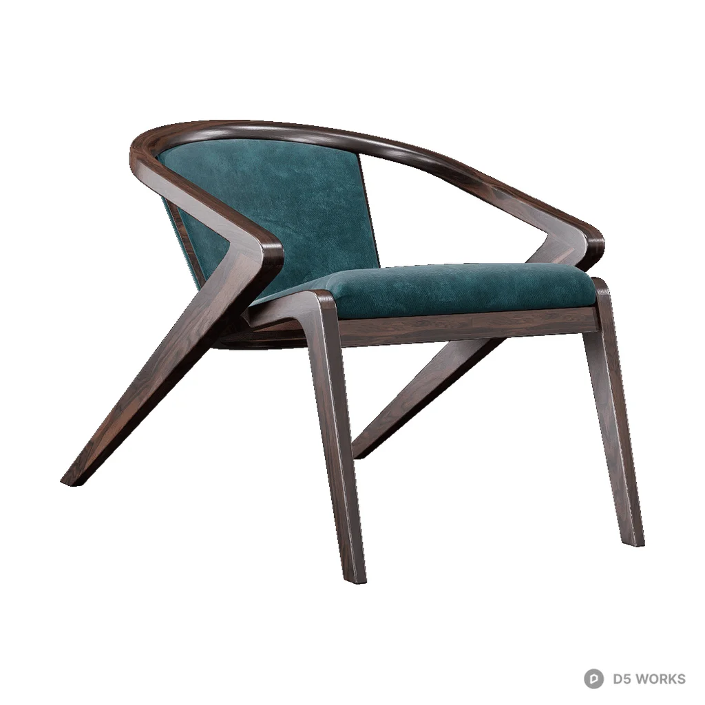 Modern Blue Fabric Wooden Lounge Chair 3d model - Image 1