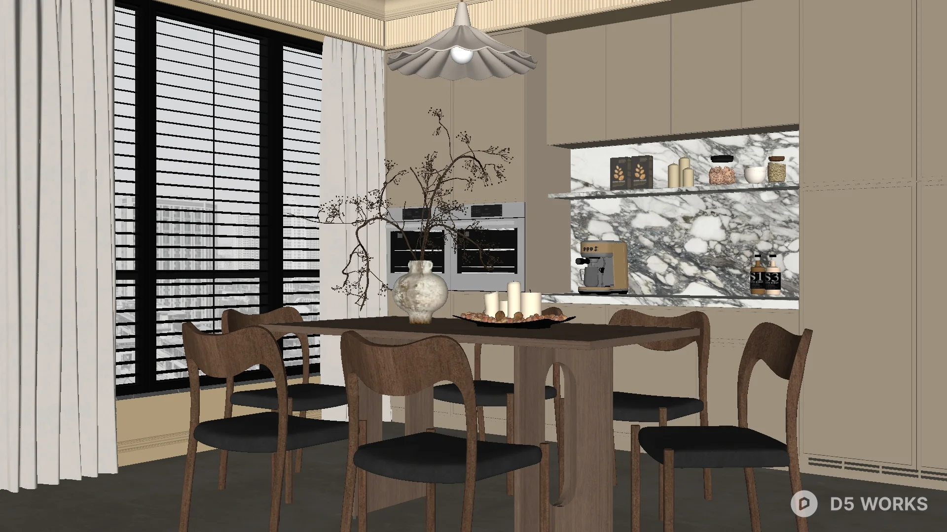 Free Modern Minimalist Dining Room with Marble Accent Wall 3D Model .skp