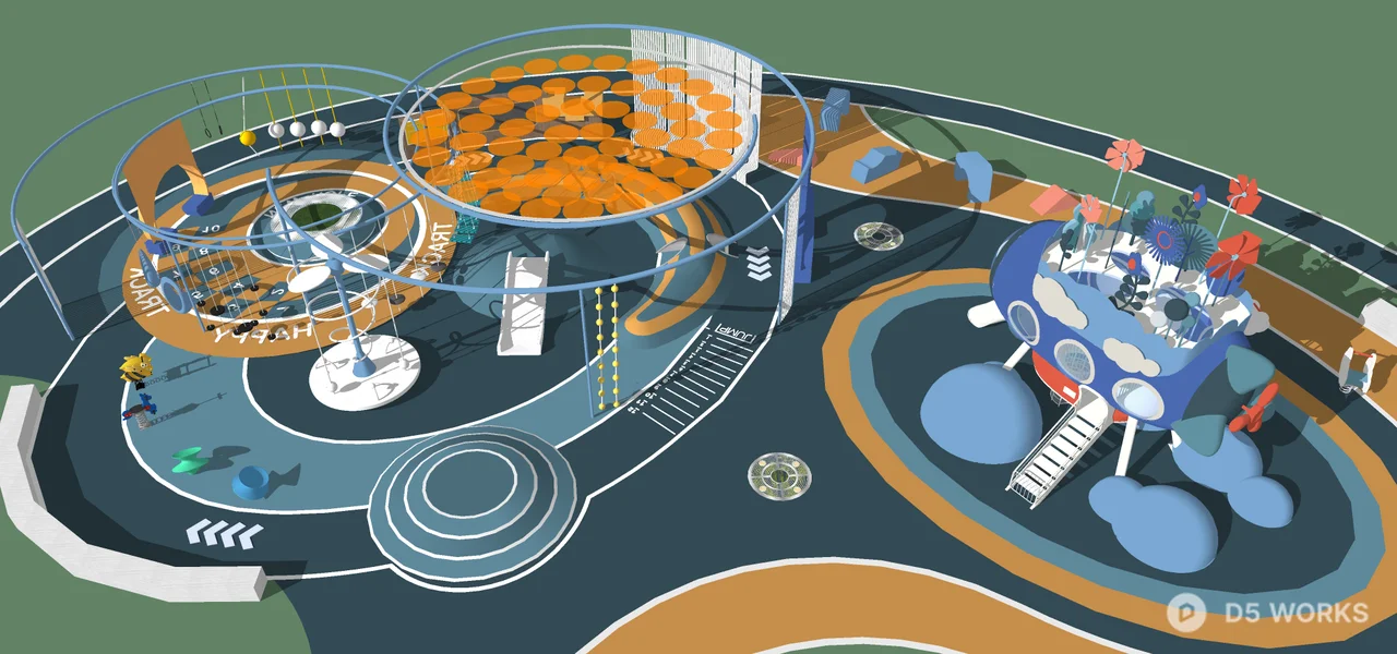 Playful Children's Park With Interactive Installations 3d model thumbnail 7