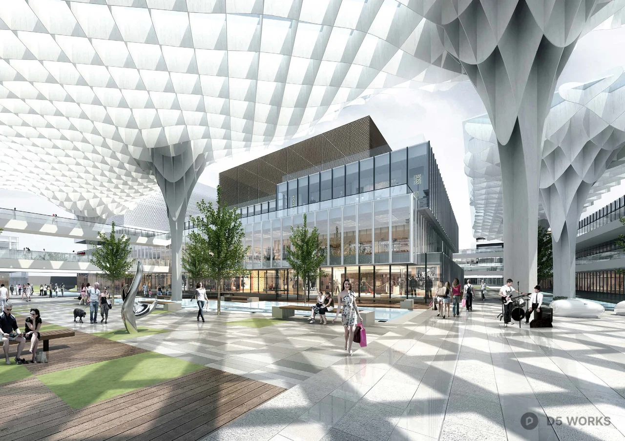 Modern Mall Atrium With Sculptural Ceiling 3d model thumbnail 6