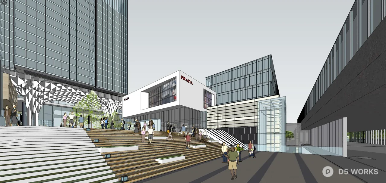Modern Mall Atrium With Sculptural Ceiling 3d model thumbnail 4