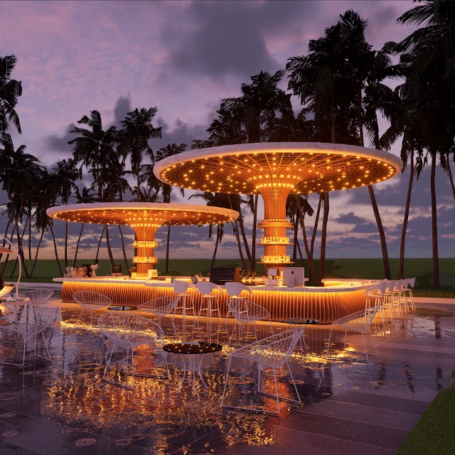 Luxury Tropical Beach Bar with LED Canopy 3d model