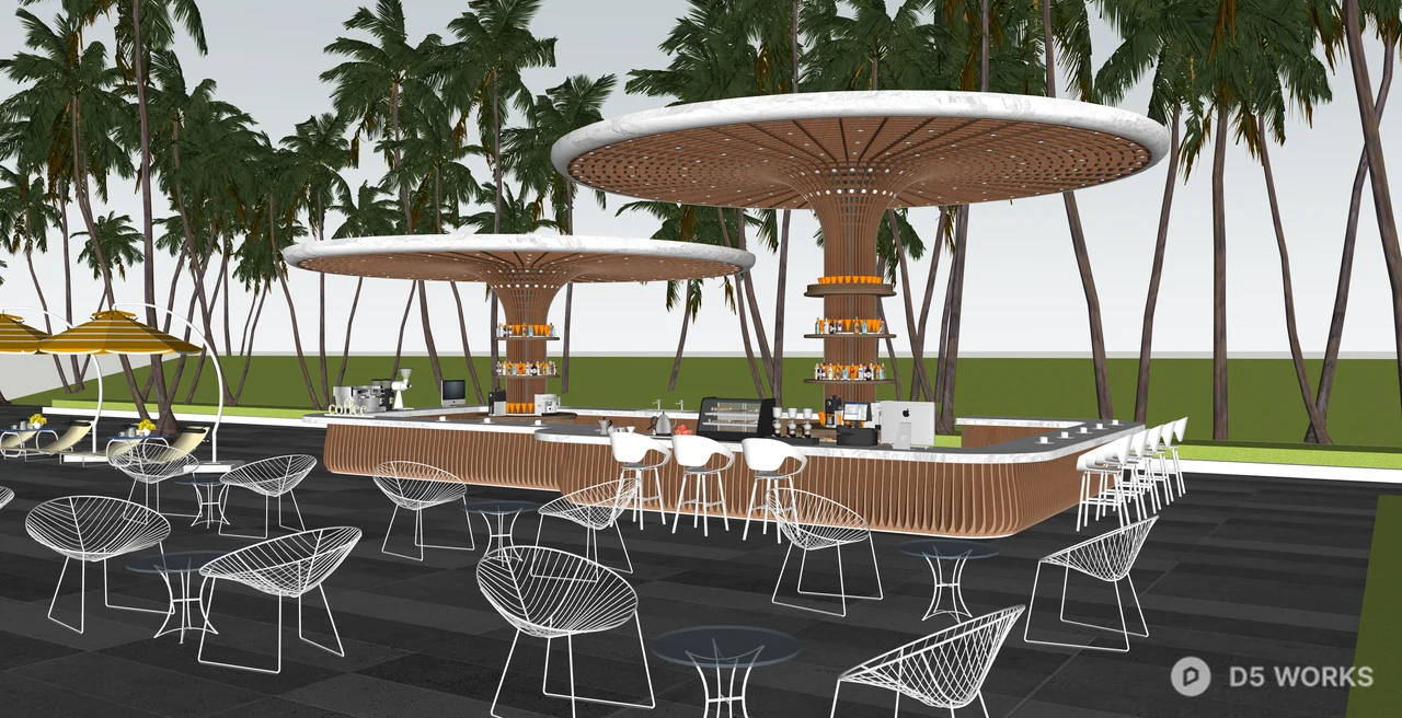 Luxury Tropical Beach Bar with LED Canopy 3d model thumbnail 2
