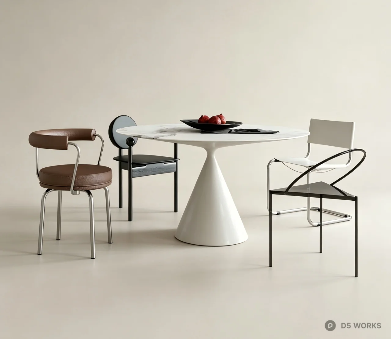 Modern Avant-Garde Dining Set with Eclectic Chairs 3d model - Image 1