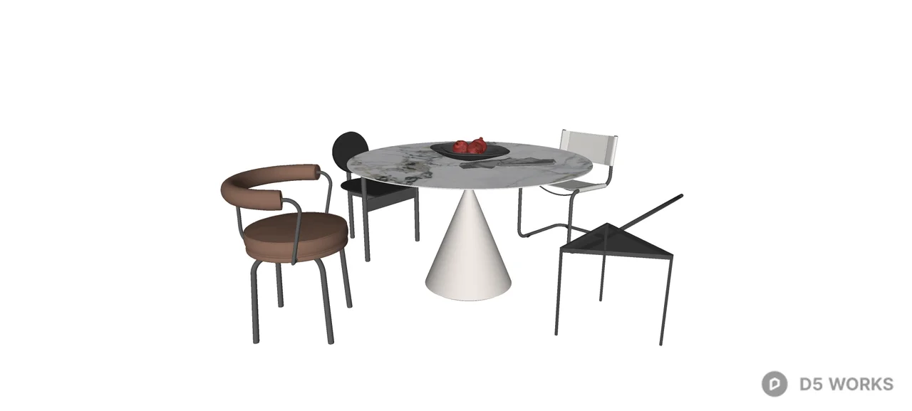 Modern Avant-Garde Dining Set with Eclectic Chairs 3d model thumbnail 2