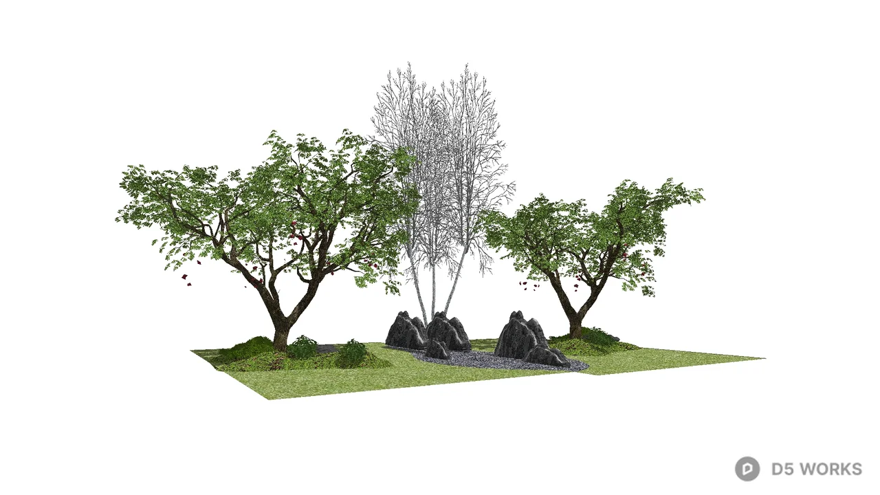 Free Rockery And Greenery Landscape Feature 3D Model .skp
