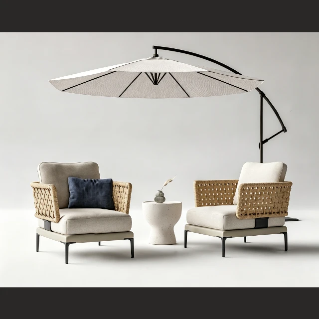 Modern Woven Patio Lounge Set with Cantilever Umbrella 3d model
