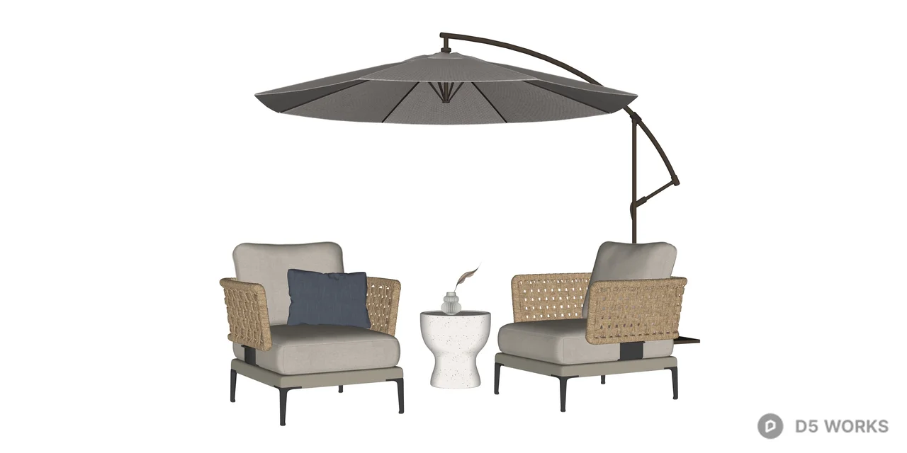 Modern Woven Patio Lounge Set with Cantilever Umbrella 3d model thumbnail 2
