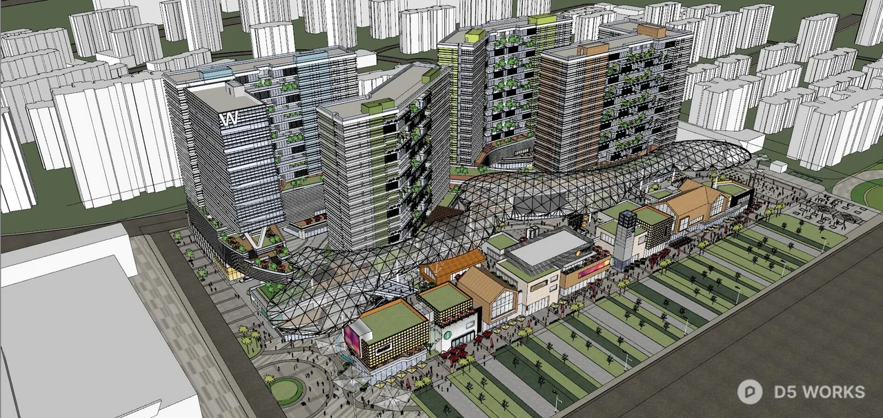 Modern Commercial Complex With Green Facade Integration 3d model thumbnail 5
