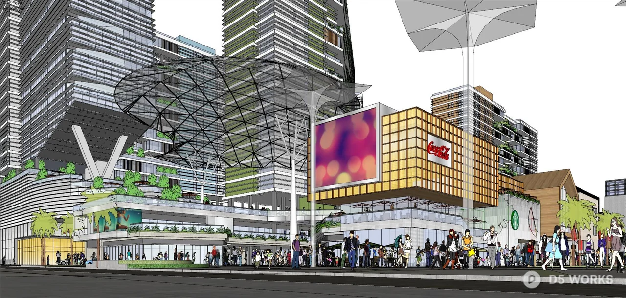 Modern Commercial Complex With Green Facade Integration 3d model thumbnail 3