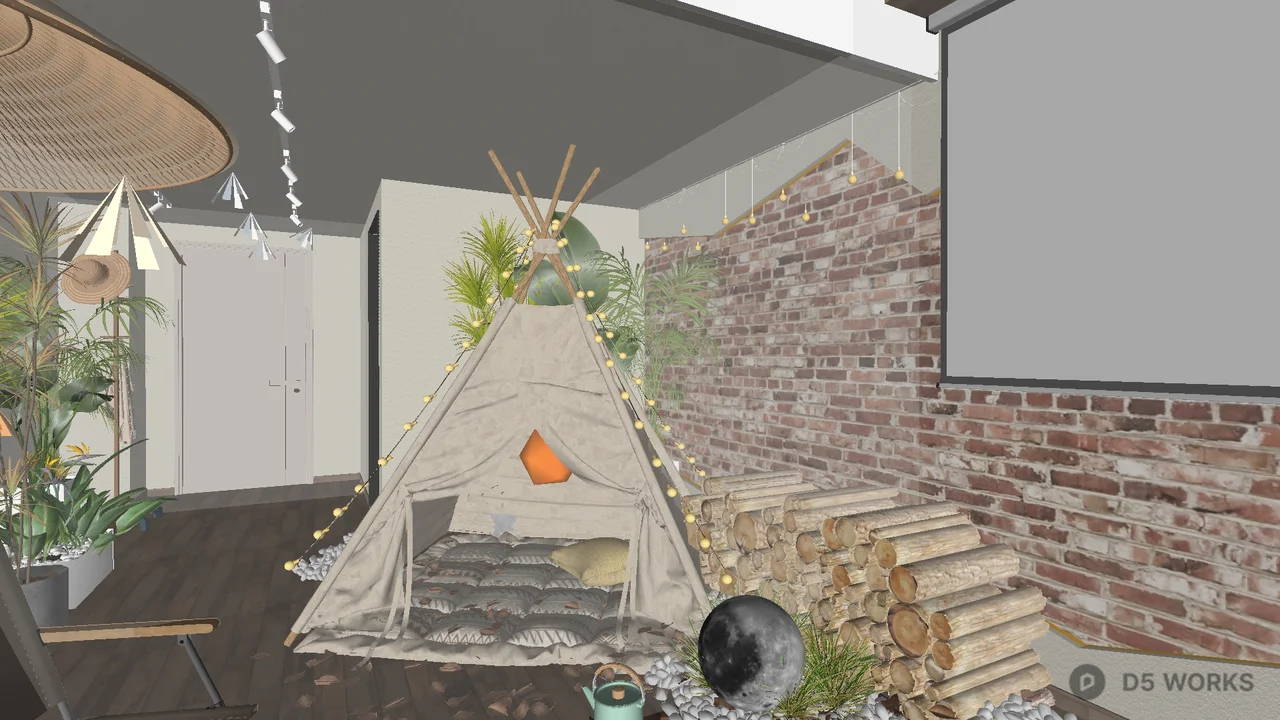 Tropical Style Single Apartment With Teepee And Greenery 3d model thumbnail 2