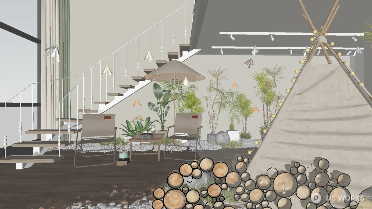 Tropical Style Single Apartment With Teepee And Greenery 3d model thumbnail 3