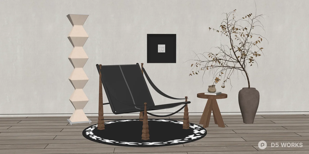 Wabi-sabi style simple indoor lounge chair 3d model thumbnail 2