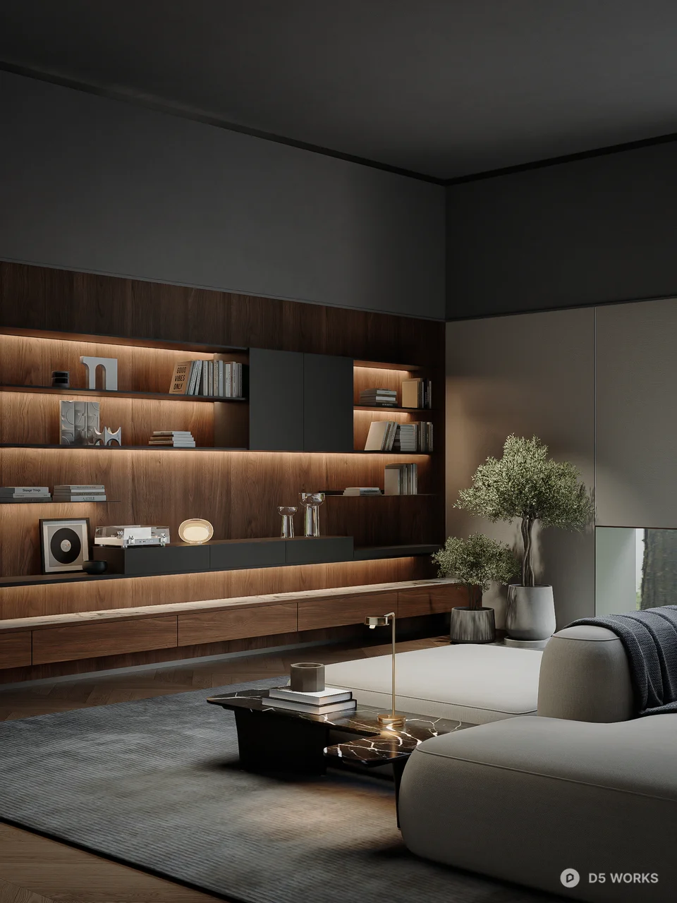 Minimalist Villa Living Room with Floor-to-Ceiling Windows 3d model thumbnail 2