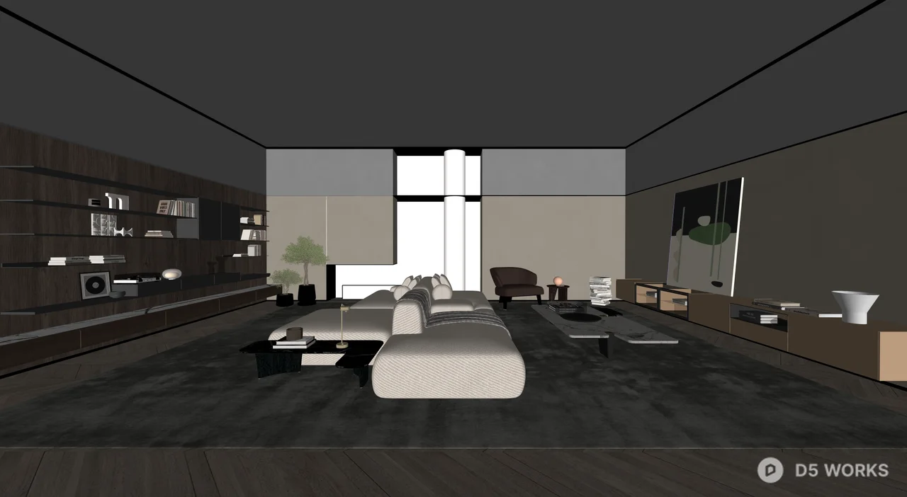Minimalist Villa Living Room with Floor-to-Ceiling Windows 3d model thumbnail 5