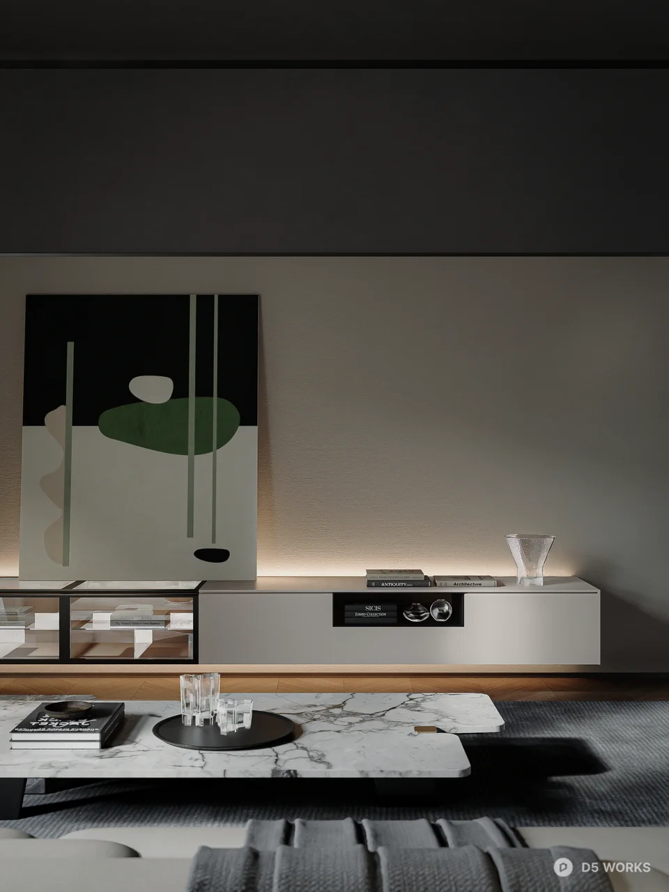 Minimalist Villa Living Room with Floor-to-Ceiling Windows 3d model thumbnail 4