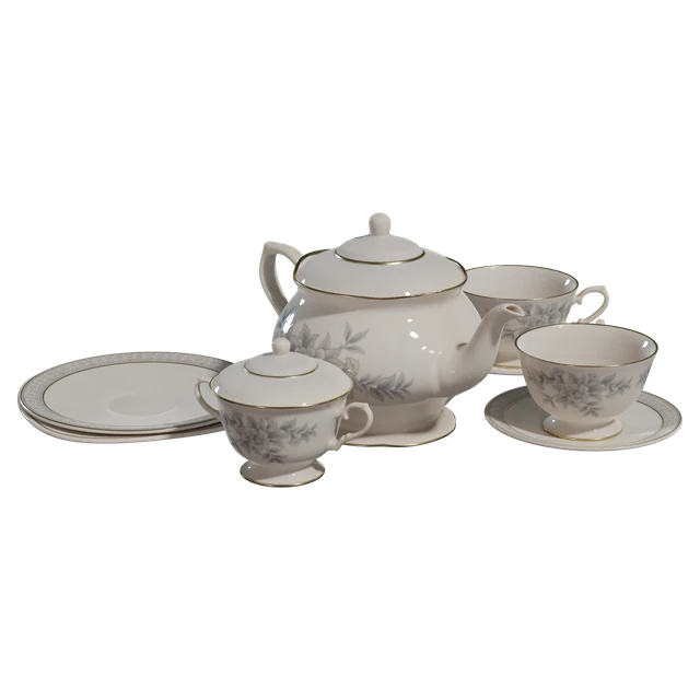 Elegant Porcelain Tea Set with Gold Trim 3d model