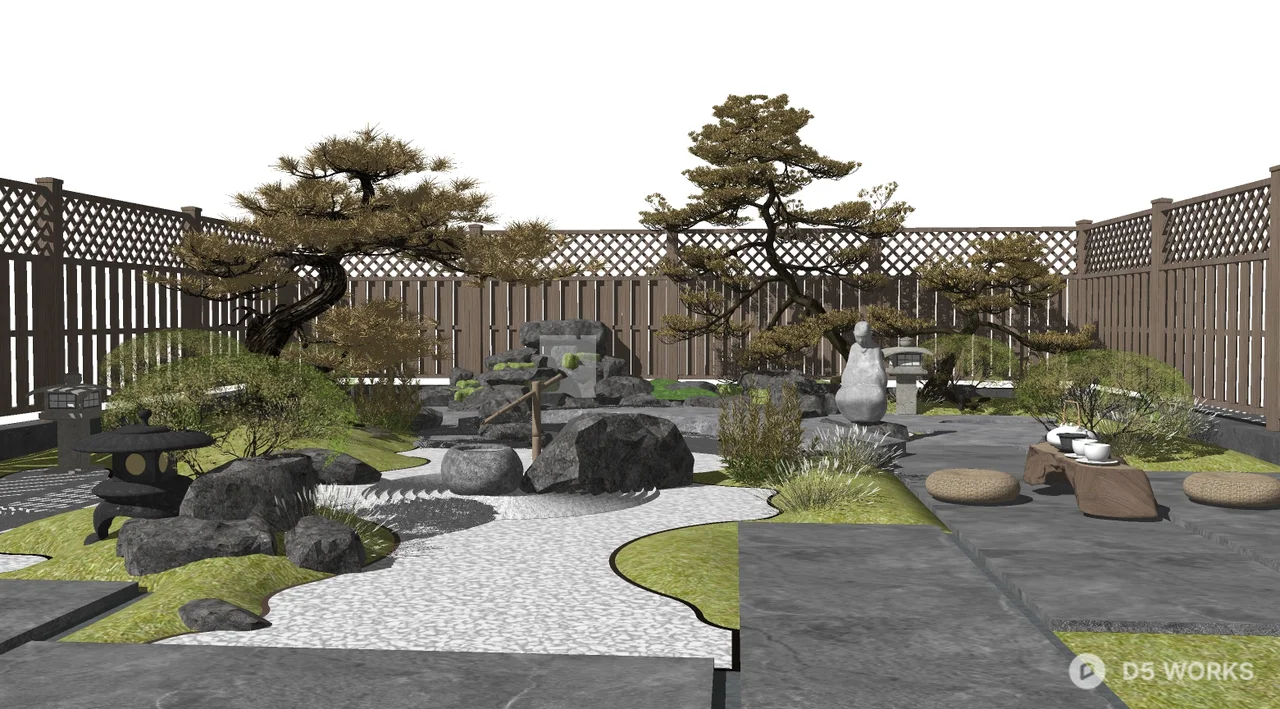 Free Minimalist Japanese Style Private Garden 3D Model .skp