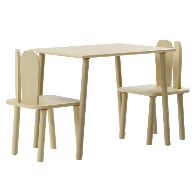 Minimalist Wooden Kids Table and Bunny Chair Set 3d model