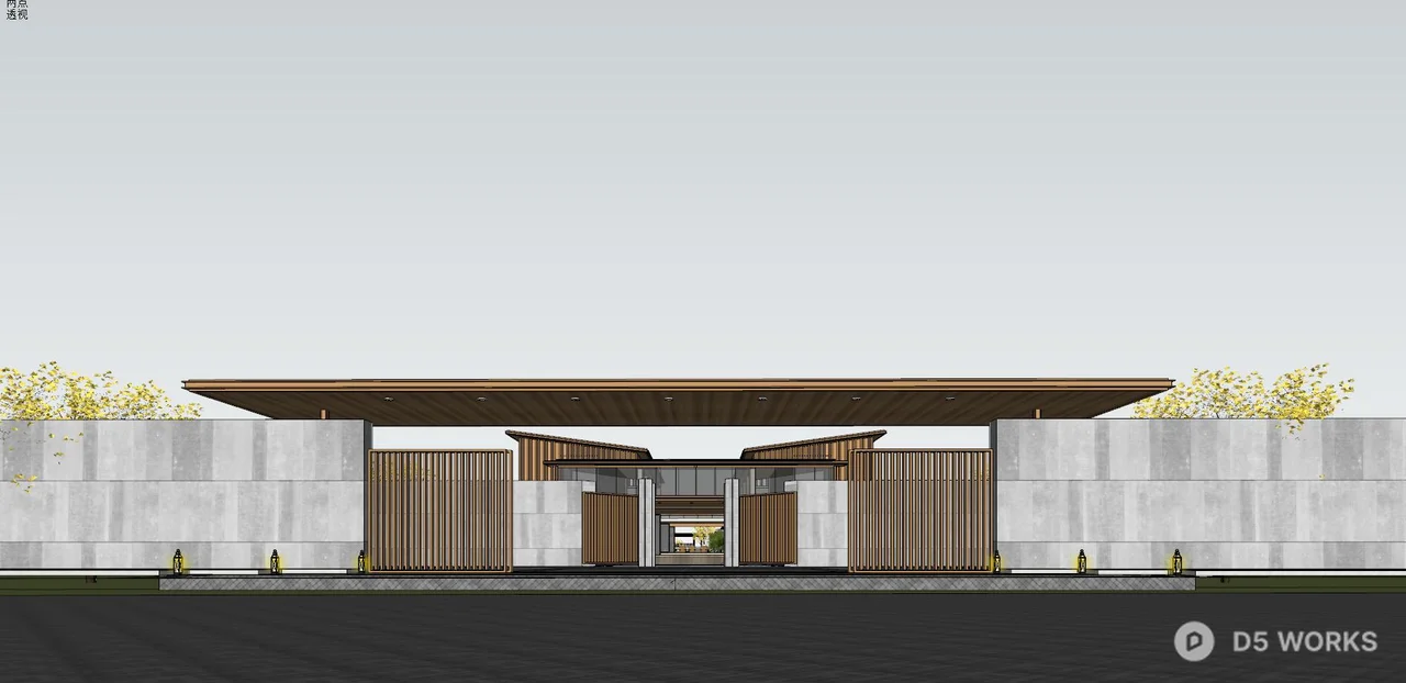 Modern Villa Courtyard With Minimalist Pavilion And Water-Reflective Paving 3d model thumbnail 3