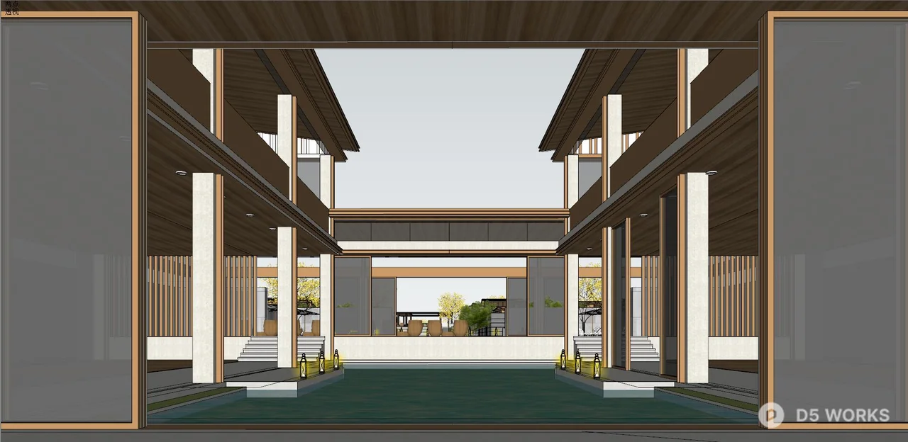 Modern Villa Courtyard With Minimalist Pavilion And Water-Reflective Paving 3d model thumbnail 5