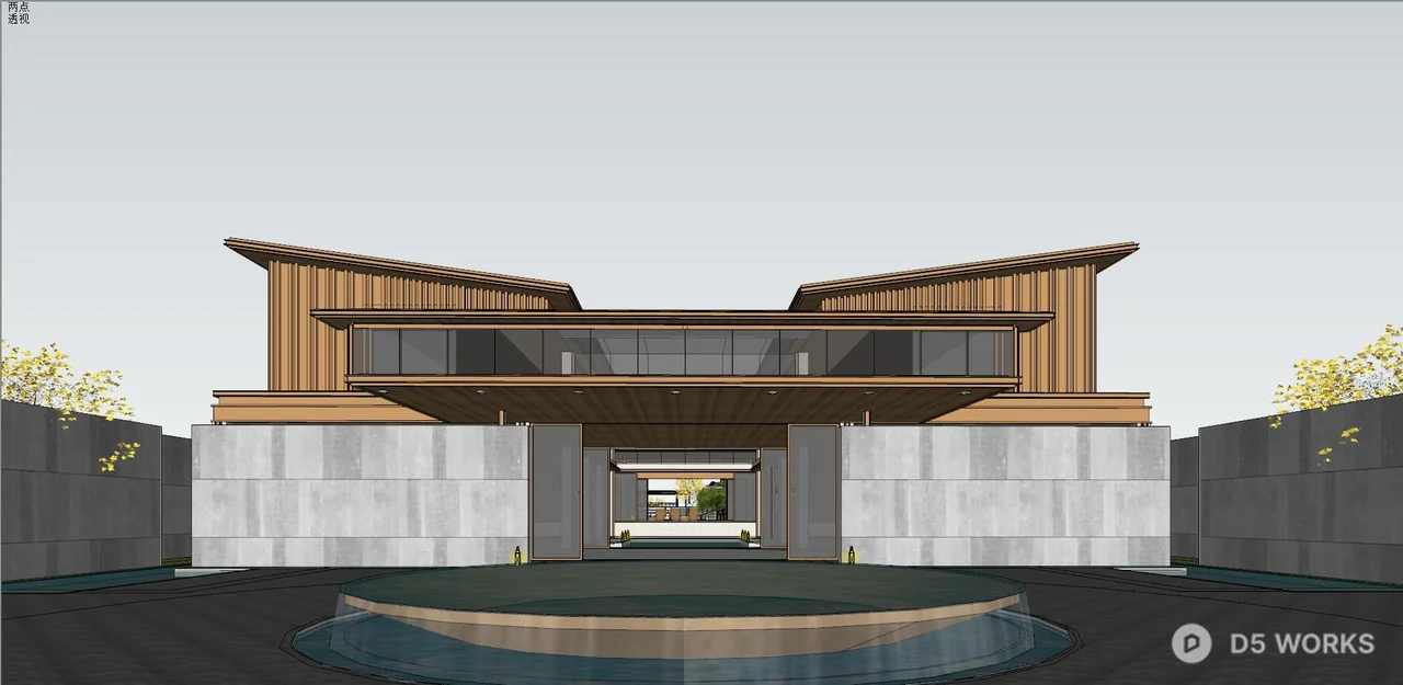 Modern Villa Courtyard With Minimalist Pavilion And Water-Reflective Paving 3d model thumbnail 4