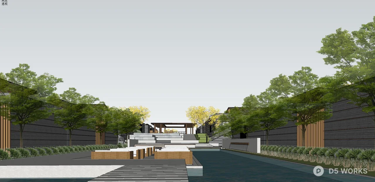 Modern Villa Courtyard With Minimalist Pavilion And Water-Reflective Paving 3d model thumbnail 6
