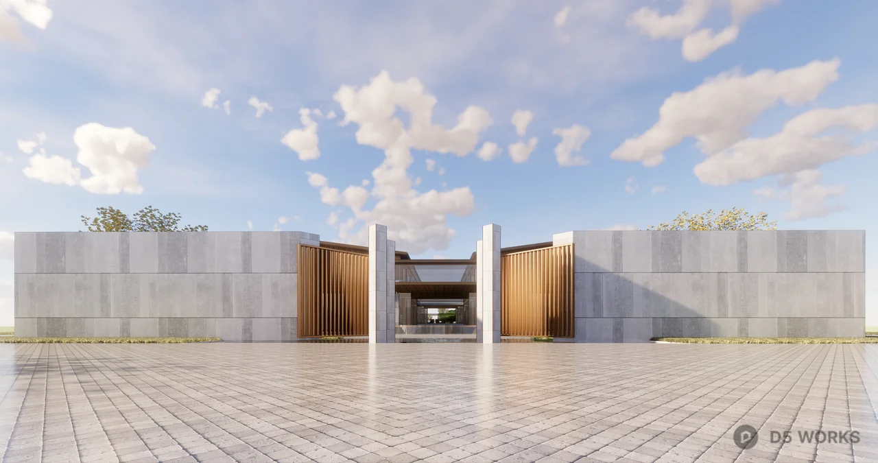 Modern Villa Courtyard With Minimalist Pavilion And Water-Reflective Paving 3d model thumbnail 8