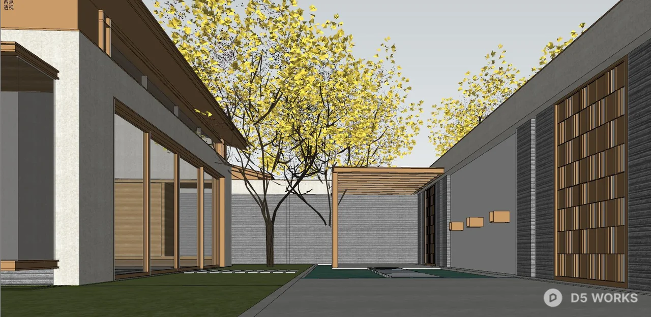 Modern Villa Courtyard With Minimalist Pavilion And Water-Reflective Paving 3d model thumbnail 9
