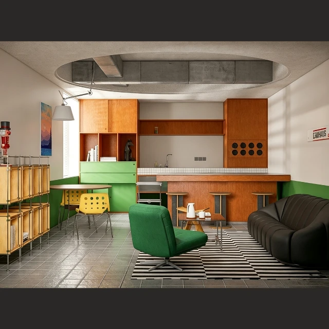 Eclectic Mid-Century Modern Studio Apartment Interior 3d model