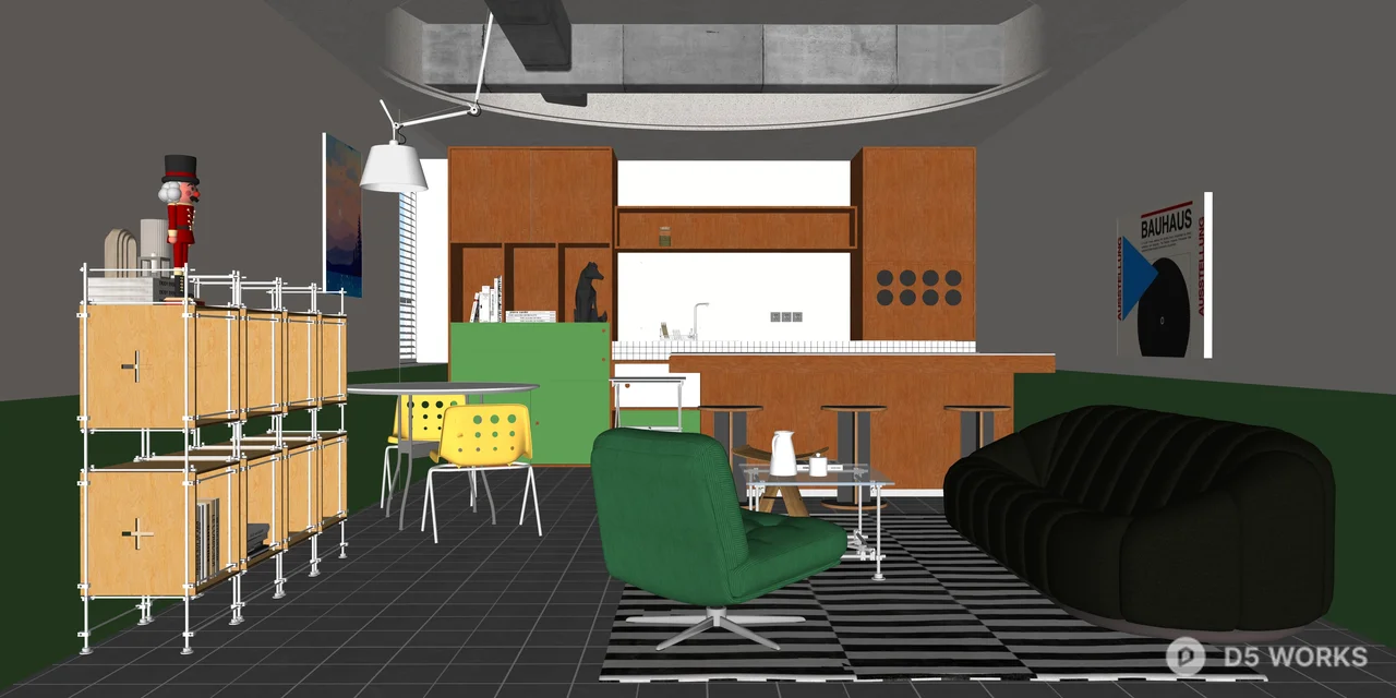 Eclectic Mid-Century Modern Studio Apartment Interior 3d model thumbnail 2