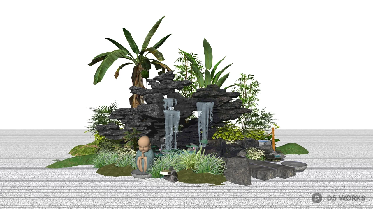 Chinese Style Rockery Water Feature 3d model - Image 1