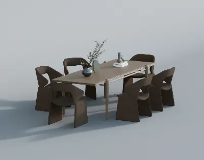 Modern Round Dining Table With Chairs 3d model