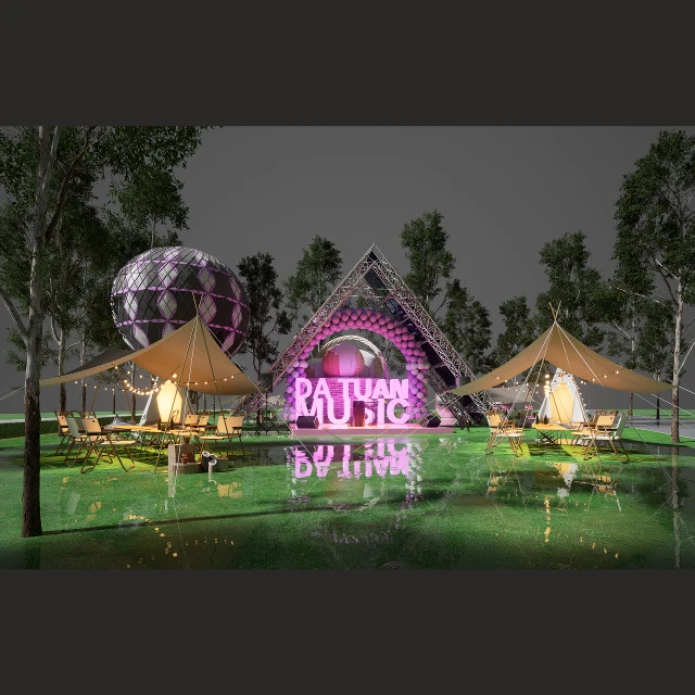 Outdoor Festival Music Stage and Glamping Set 3d model