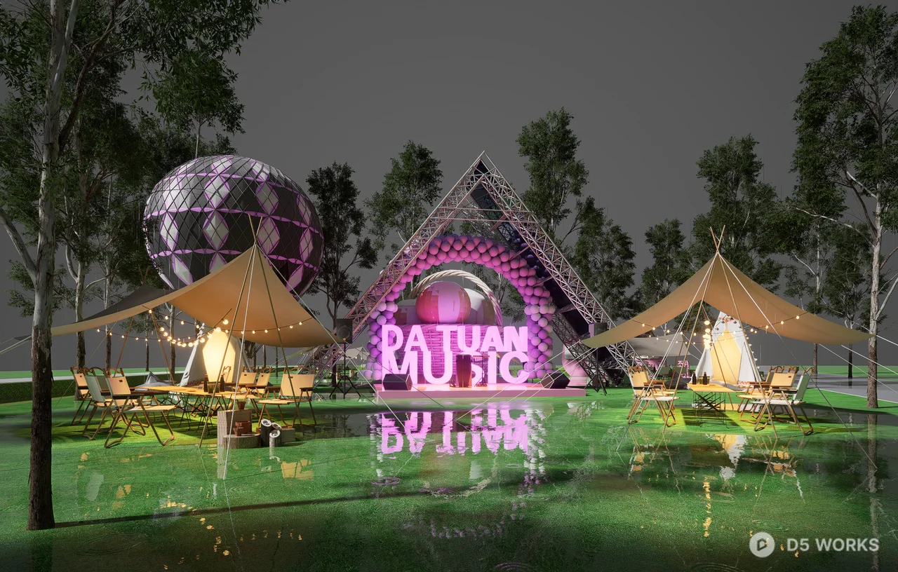 Outdoor Festival Music Stage and Glamping Set 3d model - Image 1
