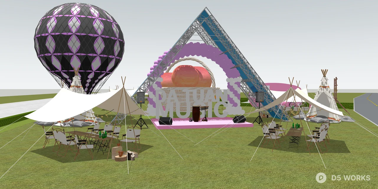 Outdoor Festival Music Stage and Glamping Set 3d model thumbnail 2