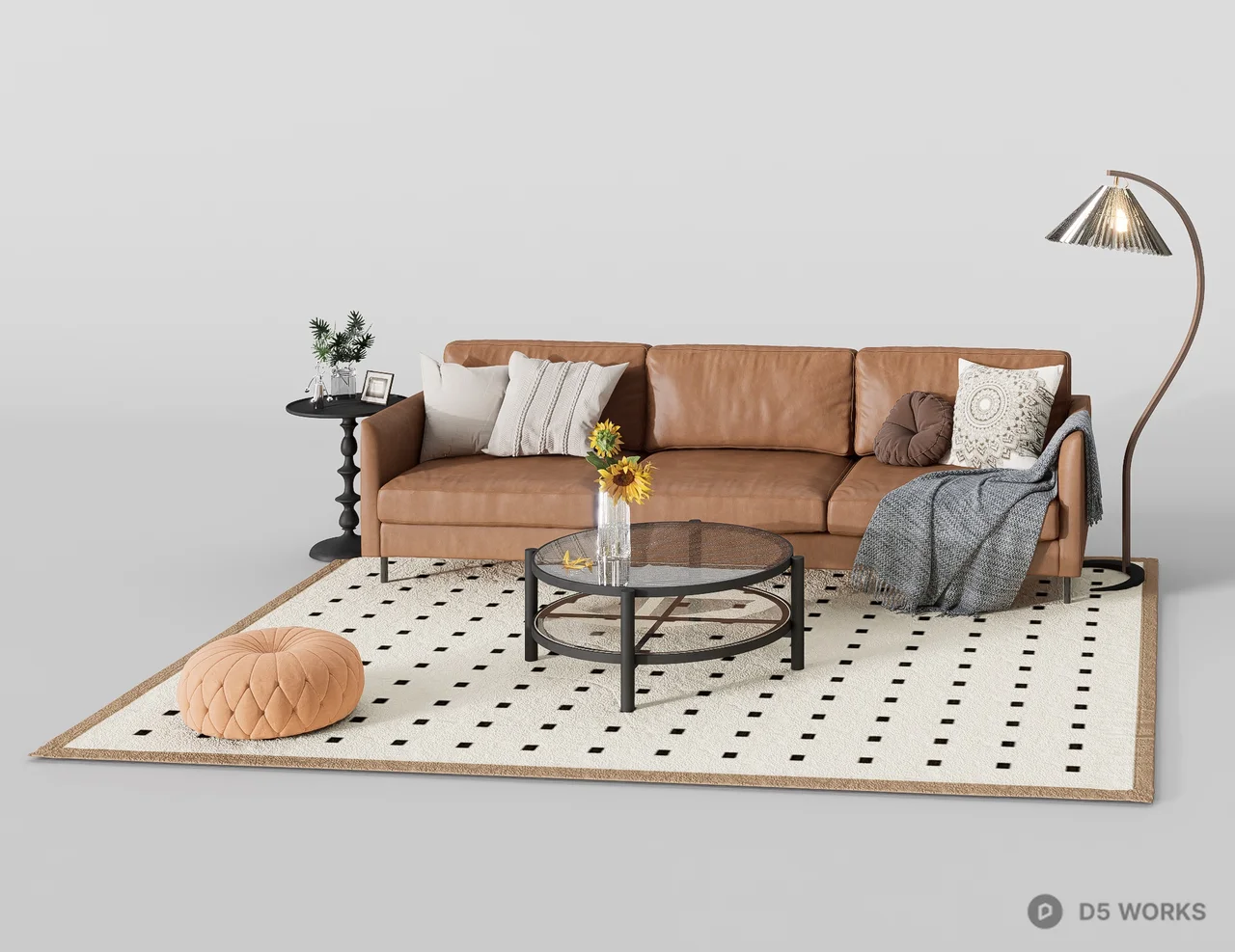 Leather Three-Seater Sofa With Minimalist Design 3d model - Image 1