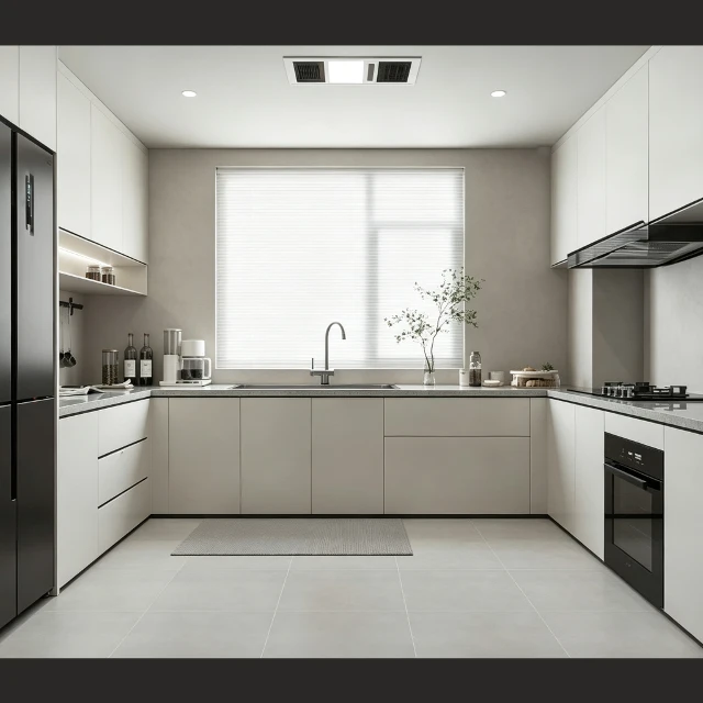 Modern Minimalist U-Shaped Kitchen Interior Scene 3d model