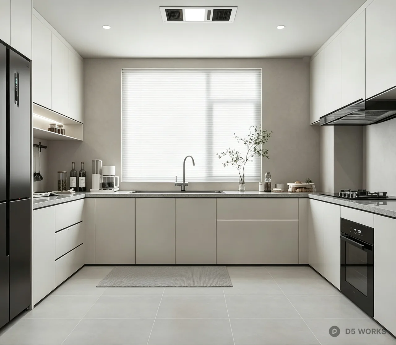 Modern Minimalist U-Shaped Kitchen Interior Scene 3d model - Image 1