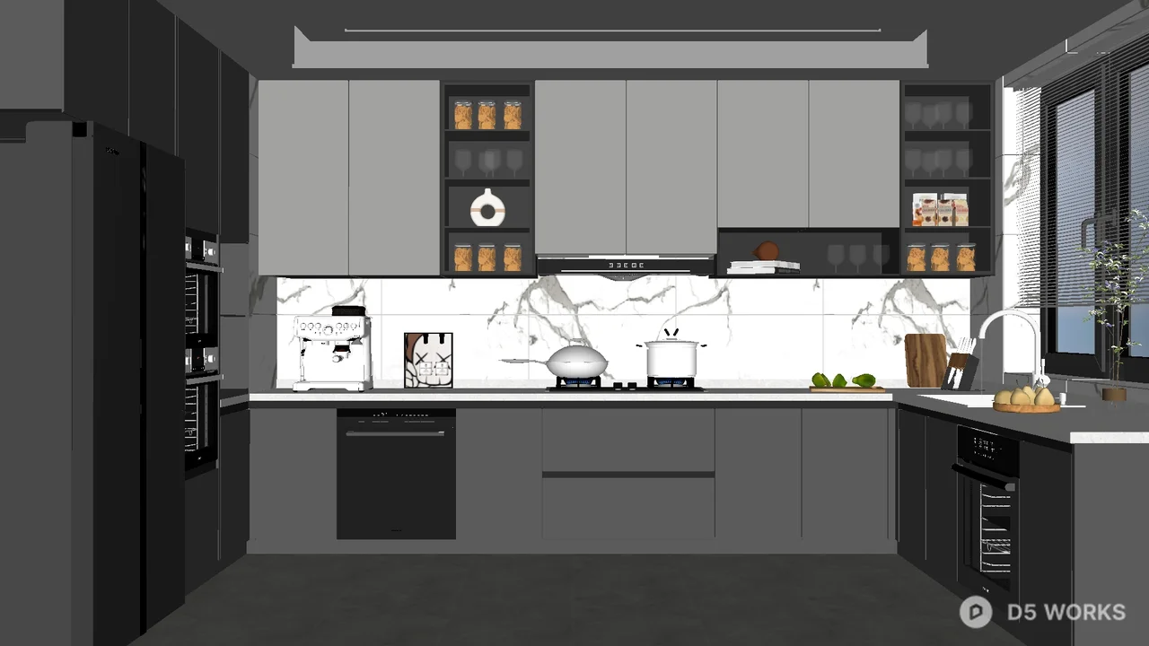 Modern Minimalist Closed Kitchen 3d model - Image 1